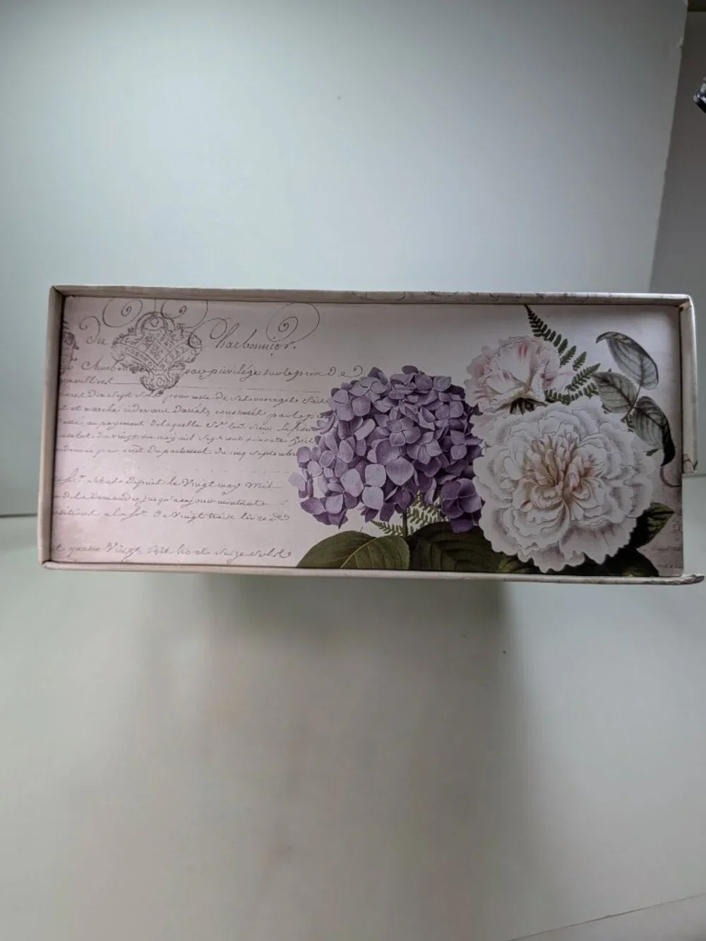 Paris Dressmaker Storage Box Large Hydrangea Peony Gold Metallic Floral Art